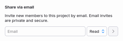 The form to invite someone by email: a text field, a dropdown currently indicating "Read" and a button with an arrow icon, all on the same line.